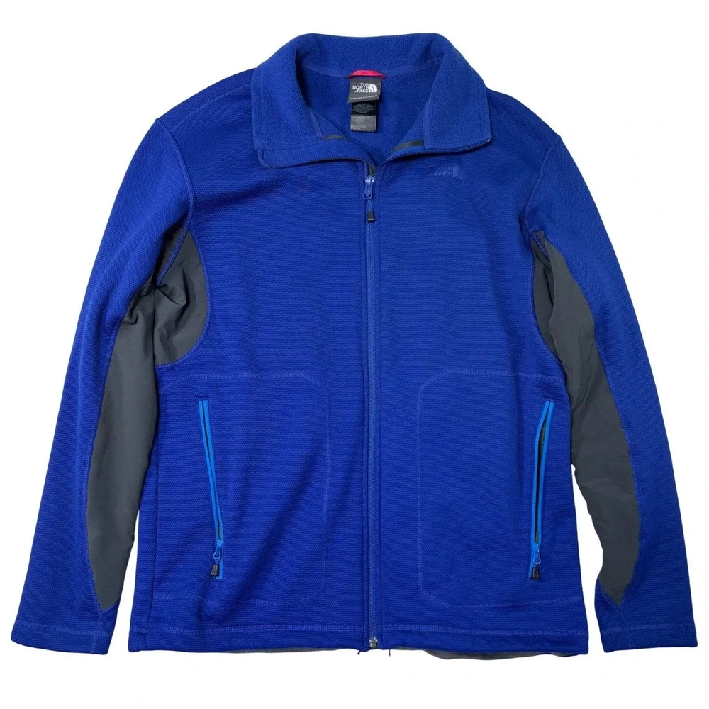 The North Face Mens Blue Grid Fleece Full Zip Jacket Gray Panels Large F12